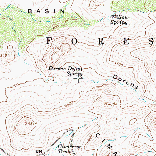 Topographic Map of Dorens Defeat Spring, AZ