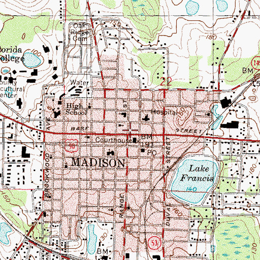 Topographic Map of Madison, FL