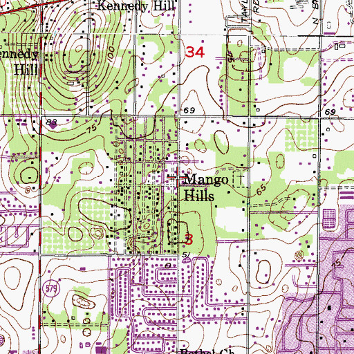 Topographic Map of Mango Hills, FL