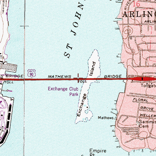 Topographic Map of Mathews Bridge, FL