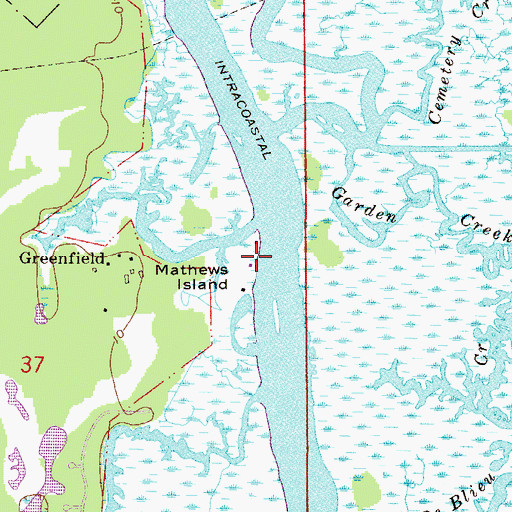 Topographic Map of Mathews Island, FL