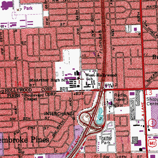 Topographic Map of McArthur High School, FL