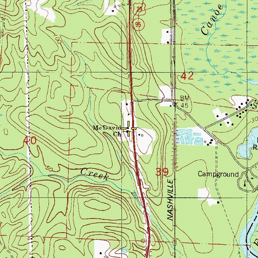 Topographic Map of McDavid Church, FL