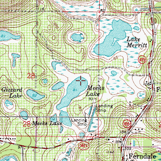 Topographic Map of Meeks Lake, FL