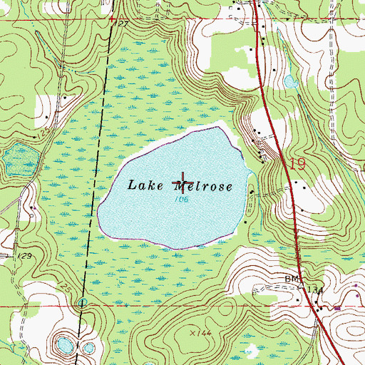 Topographic Map of Lake Melrose, FL