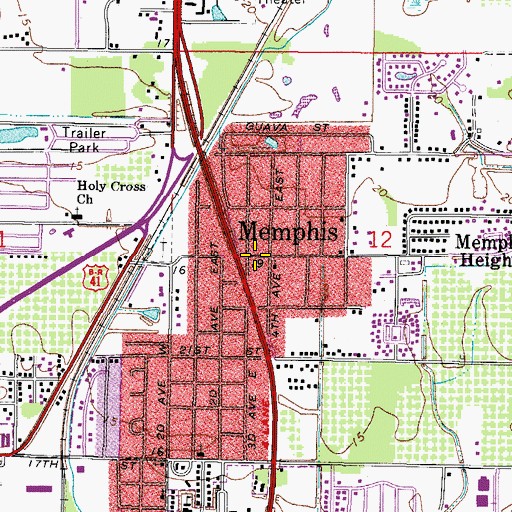 Topographic Map of Memphis, FL