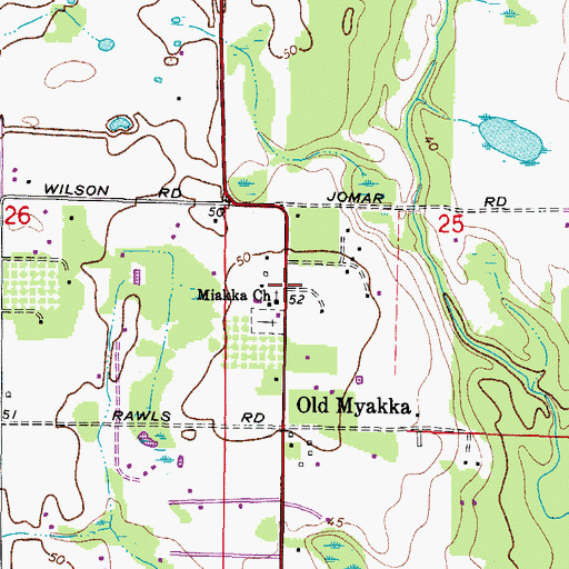 Topographic Map of Miakka Church, FL