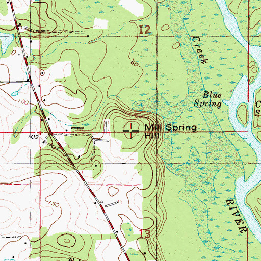 Topographic Map of Mill Spring Hill, FL