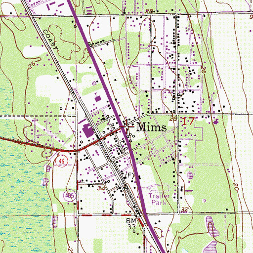 Topographic Map of Mims, FL