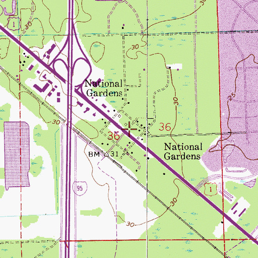 Topographic Map of National Gardens, FL