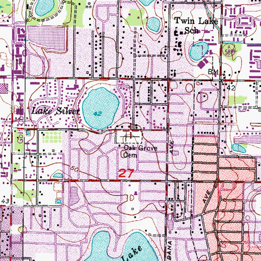 Topographic Map of Oak Grove United Methodist Cemetery, FL