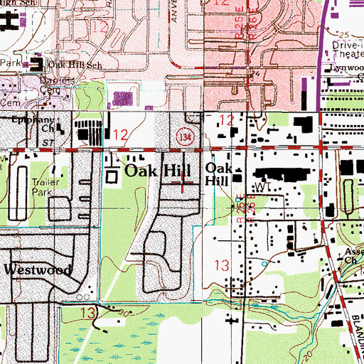Topographic Map of Oak Hill, FL