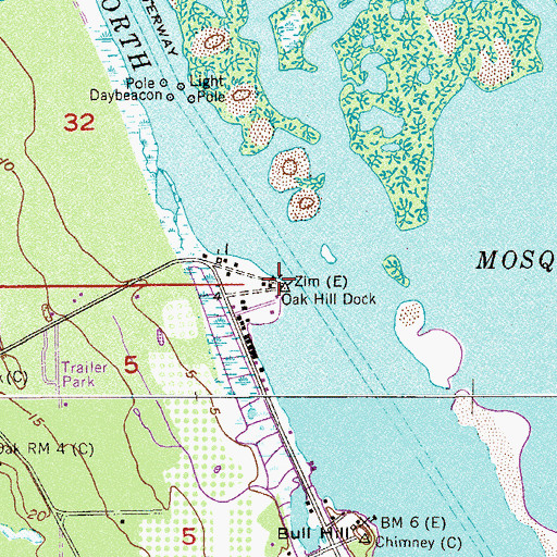 Topographic Map of Oak Hill Dock, FL