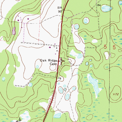 Topographic Map of Oak Ridge Cemetery, FL