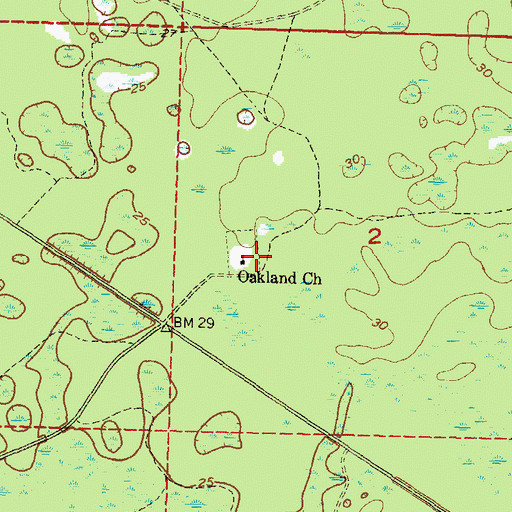Topographic Map of Oakland Church, FL