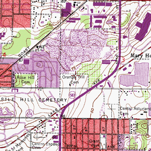 Topographic Map of Orange Hill Cemetery, FL