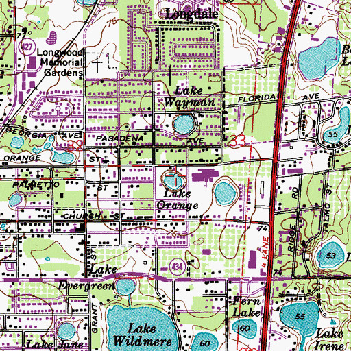 Topographic Map of Lake Orange, FL