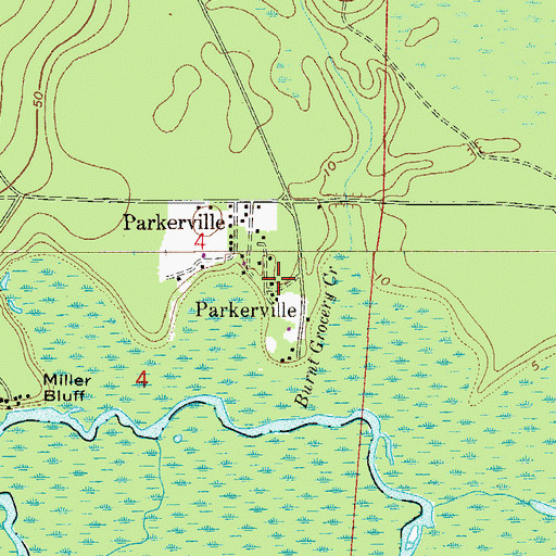 Topographic Map of Parkerville, FL