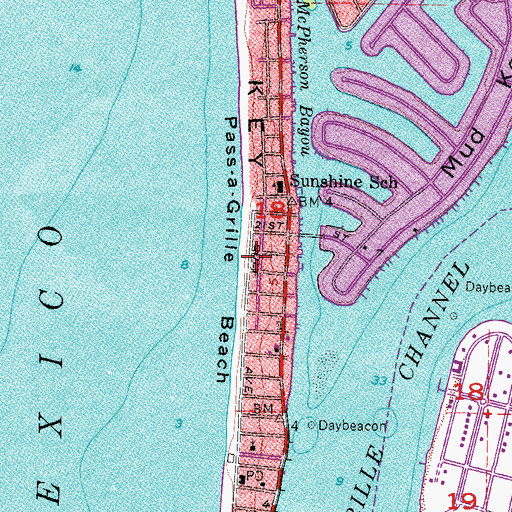 Topographic Map of Pass-a-Grille Beach, FL