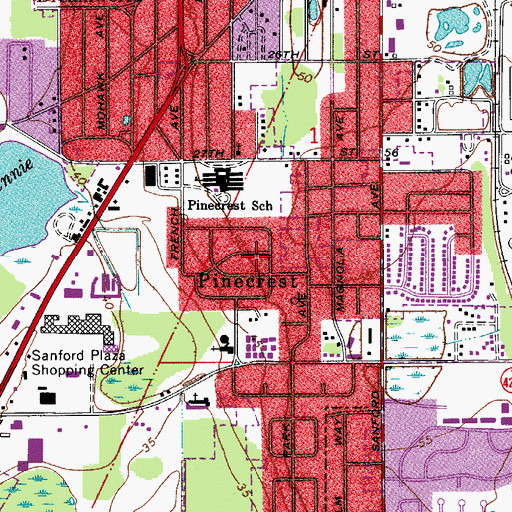 Topographic Map of Pinecrest, FL
