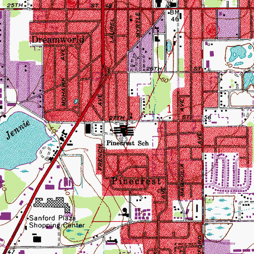 Topographic Map of Pinecrest School, FL