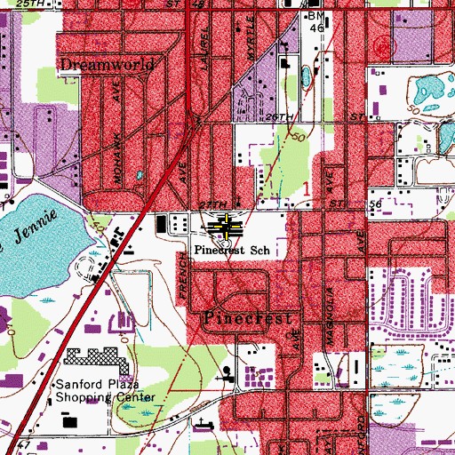 Topographic Map of Pinecrest School, FL
