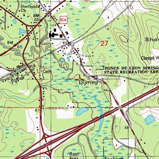 Topographic Map of Ponce de Leon Spring, FL