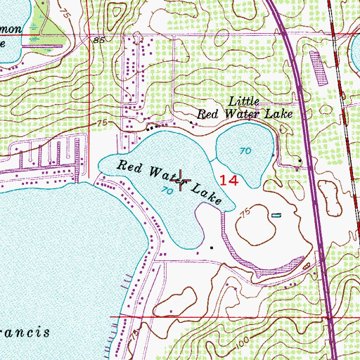 Topographic Map of Red Water Lake, FL