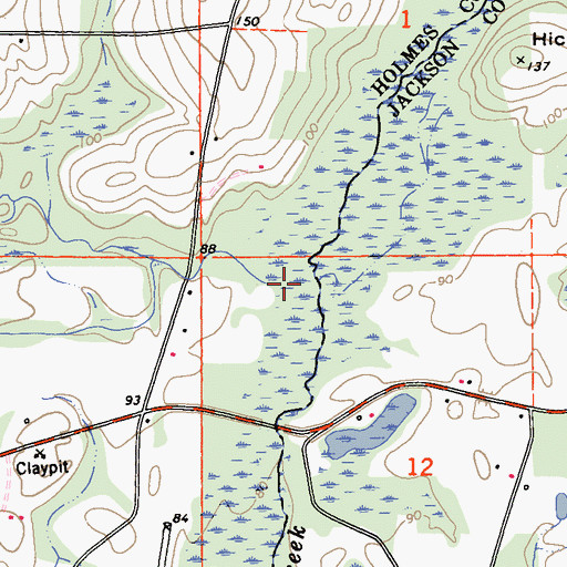 Topographic Map of Reddick Mill Creek, FL