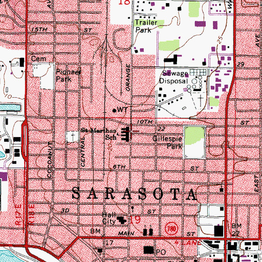 Topographic Map of Saint Marthas School, FL
