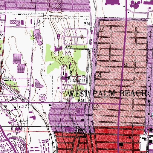 Topographic Map of Saint Marys Medical Center and Childrens Hospital, FL
