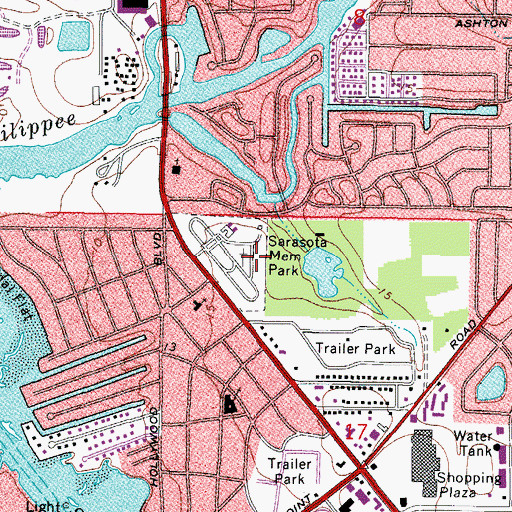 Topographic Map of Sarasota Memorial Park, FL