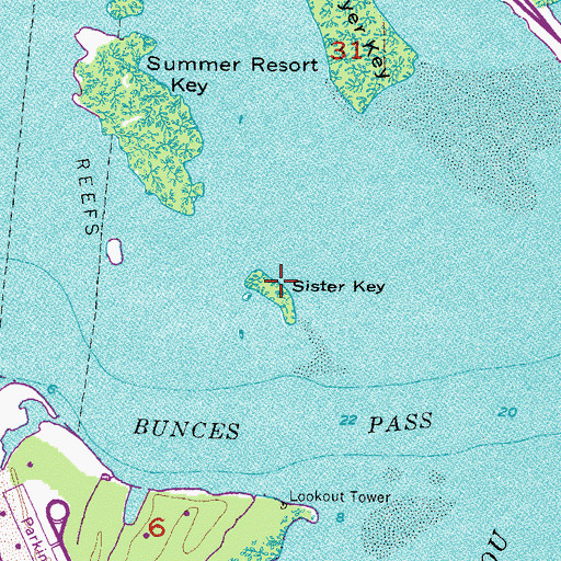 Topographic Map of Sister Key, FL