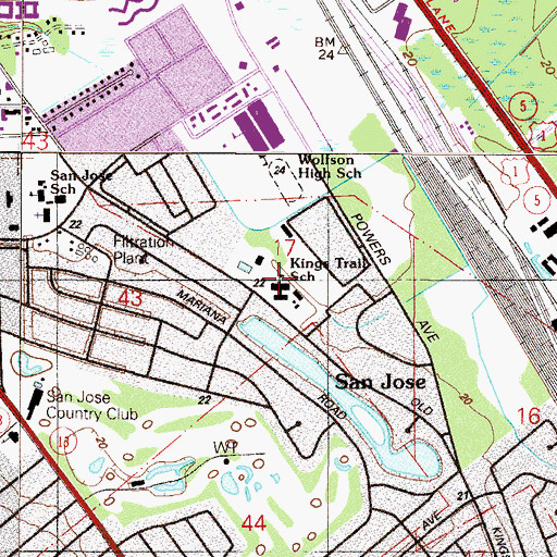 Topographic Map of South San Jose School, FL