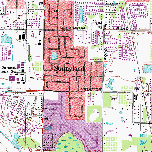 Topographic Map of Sunnyland, FL