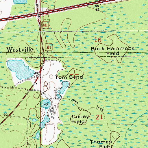 Topographic Map of Tom Bend, FL