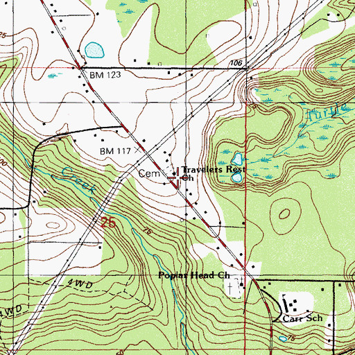 Topographic Map of Travelers Rest Church, FL