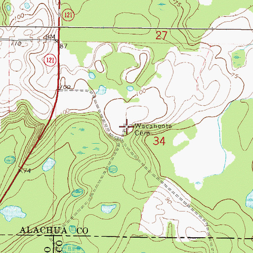 Topographic Map of Wacahoota Cemetery, FL