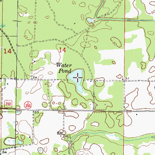 Topographic Map of Water Pond, FL