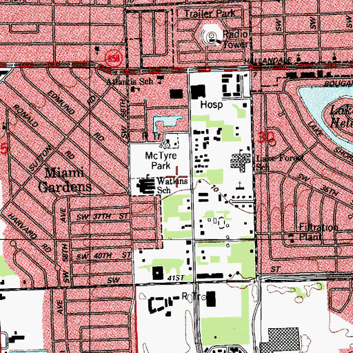 Topographic Map of Watkins Elementary School, FL