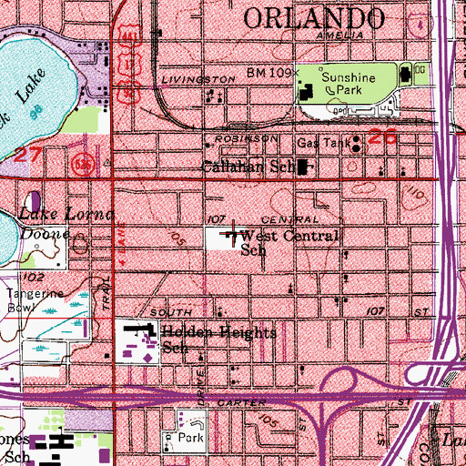 Topographic Map of West Central School, FL