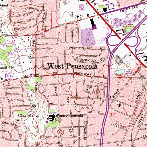 Topographic Map of West Pensacola, FL