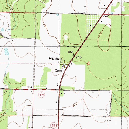 Topographic Map of Whitfield Church, FL