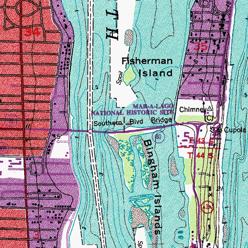 Topographic Map of Southern Boulevard Bridge, FL