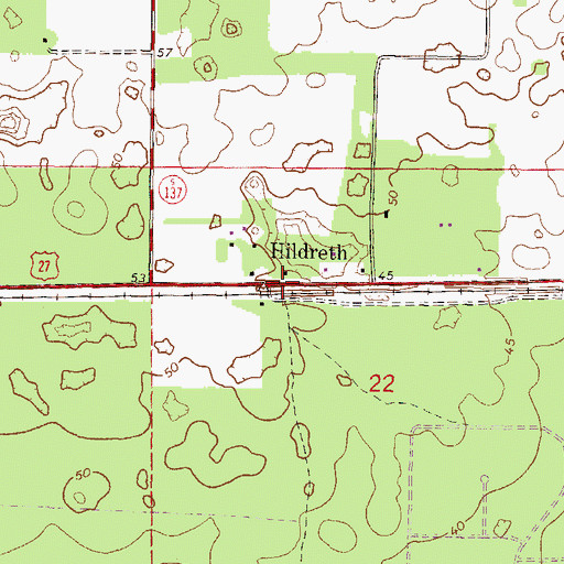 Topographic Map of Hildreth, FL
