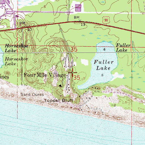 Topographic Map of Four Mile Village, FL