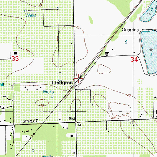 Topographic Map of Lindgren, FL