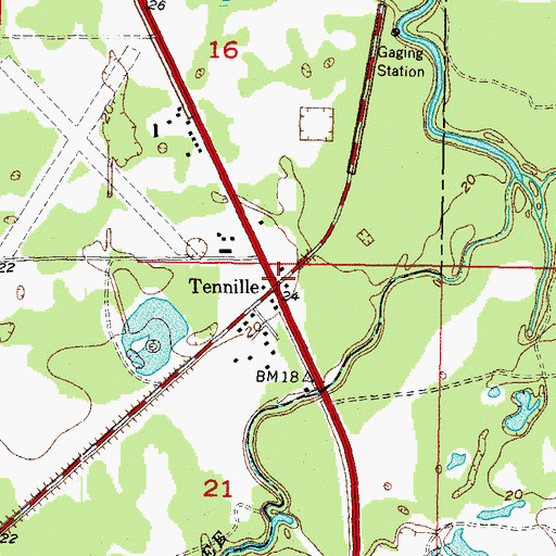 Topographic Map of Tennille, FL