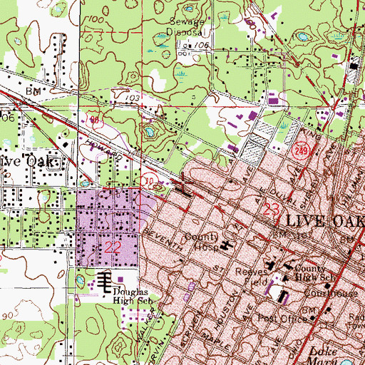 Topographic Map of Live Oak Plaza, FL