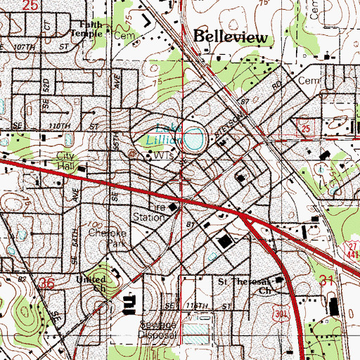 Topographic Map of Belleview Regional Shopping Center, FL